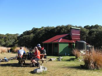 Taking a break at Gouland Downs Hut